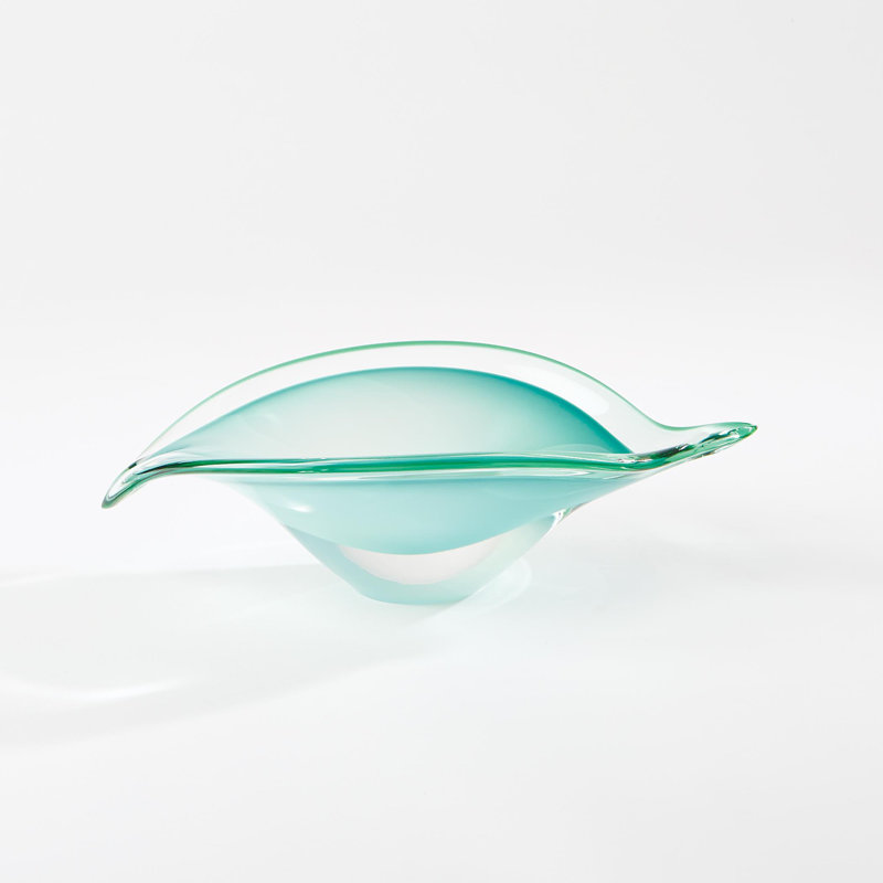 Glass Decorative Bowl, 4" H x 14.25" W x 9.5" D, Celadon