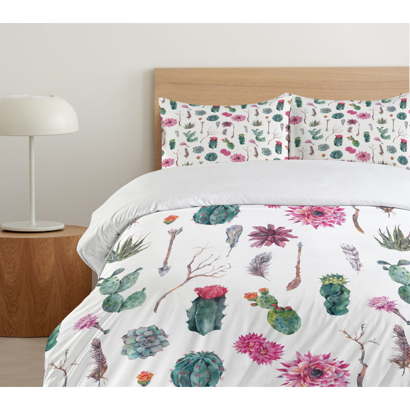 Ensemble de housse de couette succulent brindilles hawaii tropic à motif botanique rétro, Très grand