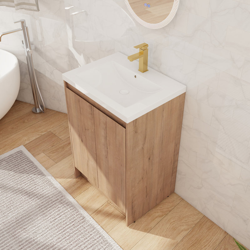 Ensemble de meuble-lavabo sur pied 24 po avec lavabo en résine, ensemble de meuble-lavabo sur pied avec 2 portes et 1 tablette réglable