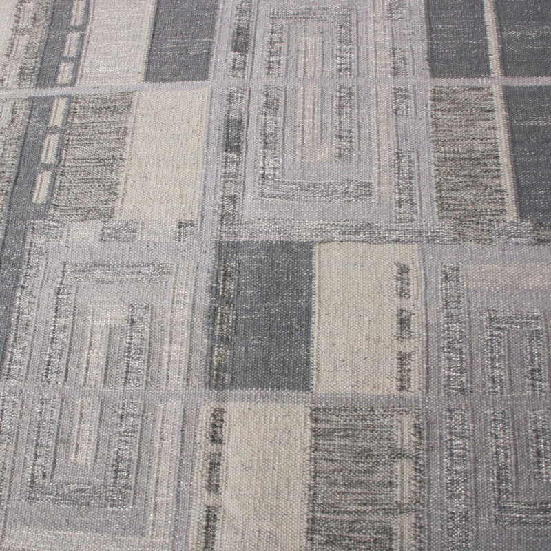 Rug & Kilim’S Scandinavian Geometric Gray And Off-White Wool Rug, Rectangle 12' x 16'