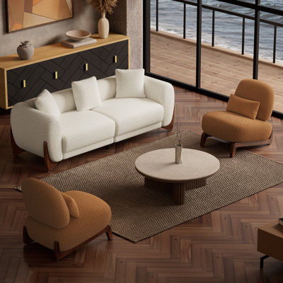 3 Piece Living Room Set,  Minimalist Faux Shearing Upholstered Sofa And Accent Chair For Living Room And Apartment