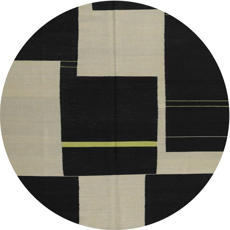 Tapis contemporain noir / beige, Rond 6 pi