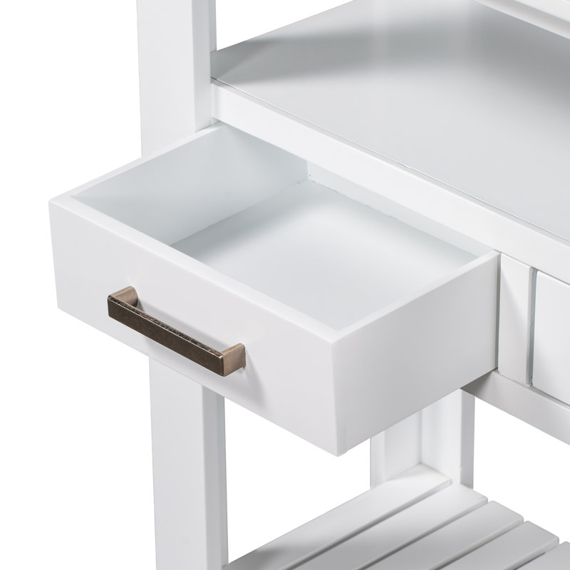 Console 61,5 po avec 4 tiroirs, 3 tablettes ouvertes et poignées en métal