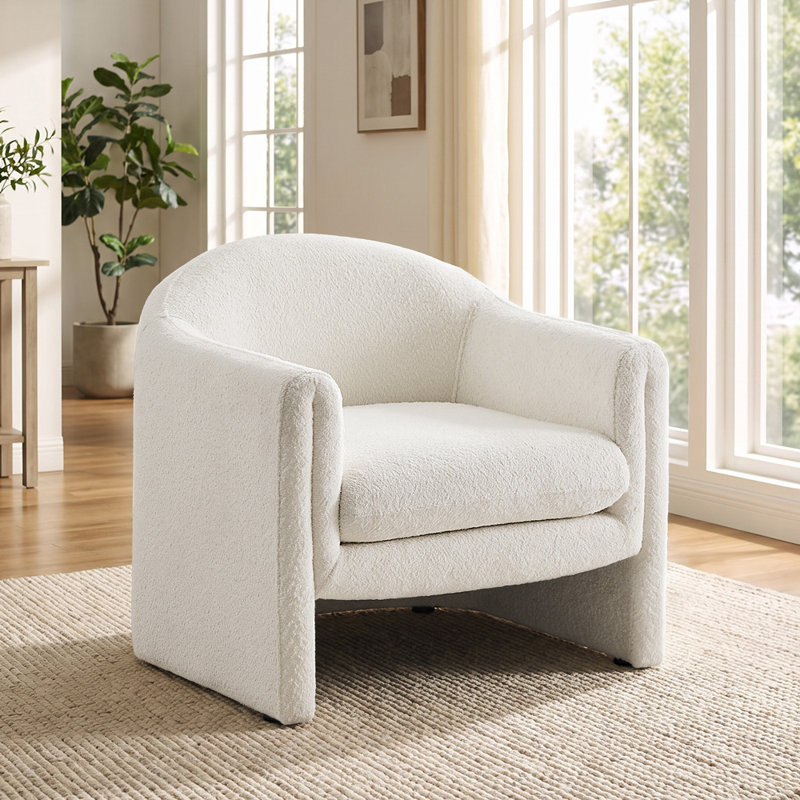 Sephine 31.2" Upholstered Nordic-style Accent Chair, White Boucle