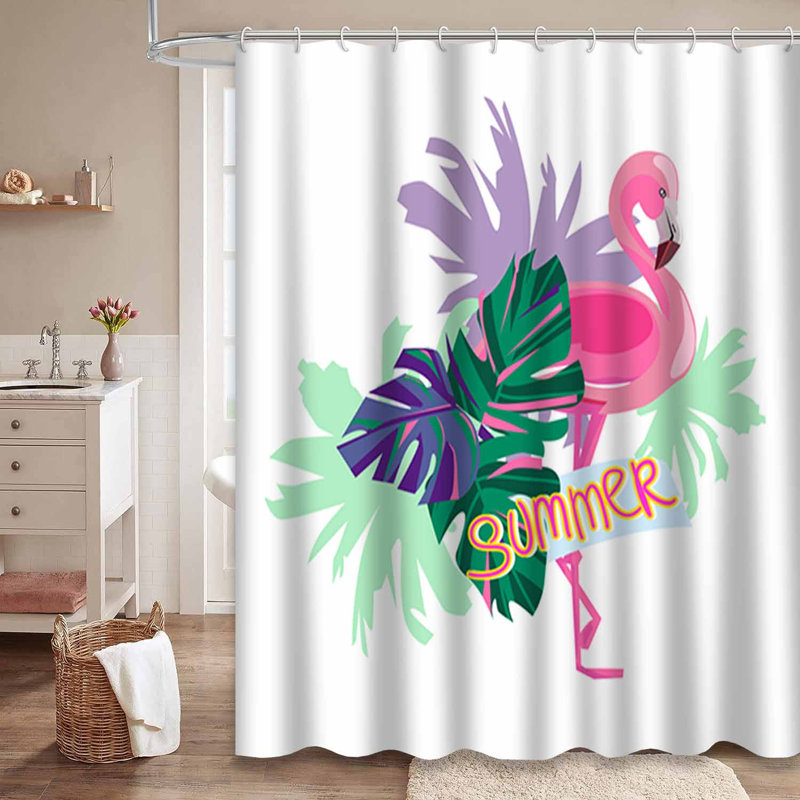 Rideau de douche imperméable flamant rose avec 12 crochets, L 72 po x l 78 po