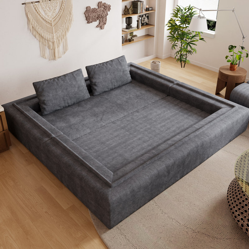 Canapé-lit avec coussin rectangulaire et coussins, fauteuil convertible, canapé de plancher et matelas de couchage, canapé-lit pliant en mousse à mémoire de forme pour chambre à coucher, gris