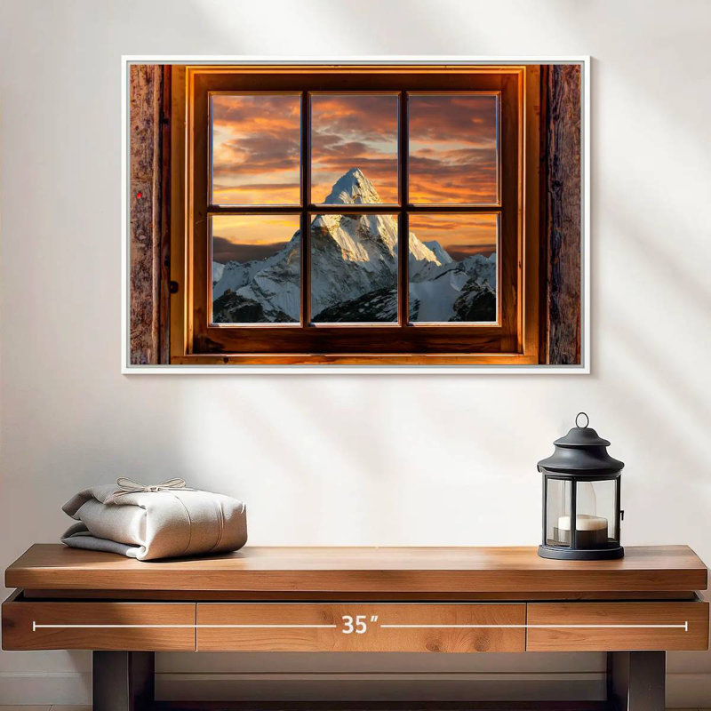 Fenêtre sur l'Himalaya, Cadre flottant blanc, 25 po x 17 po