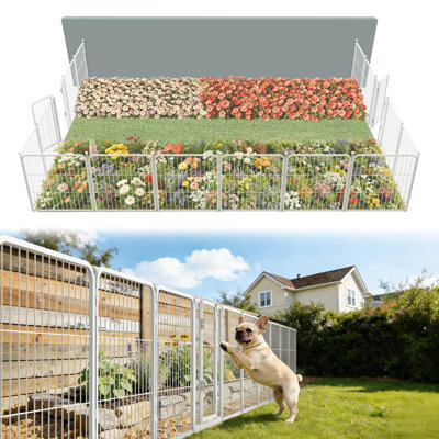 FXW Garden Fence Outdoor for the Yard – 24in(H) x 30.4ft(L) Heavy Duty Metal Animal Barrier for Dog, No Dig Decorative Dog Fence, 16 Panels, White