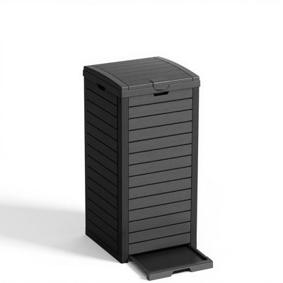 33.87"H 31 Gallon Dual Lid Design Resin Trash Can and Waste Basket (Black)