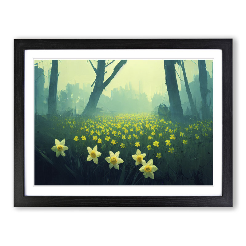 Daffodil Flower Field - Framed Print, Black, 46cm H x 64cm W x 2cm D
