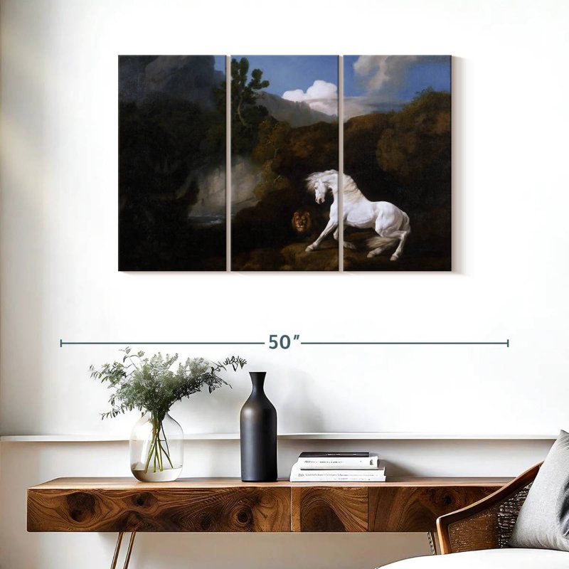 Cheval effrayé par un lion, H 24 po x l 38 po