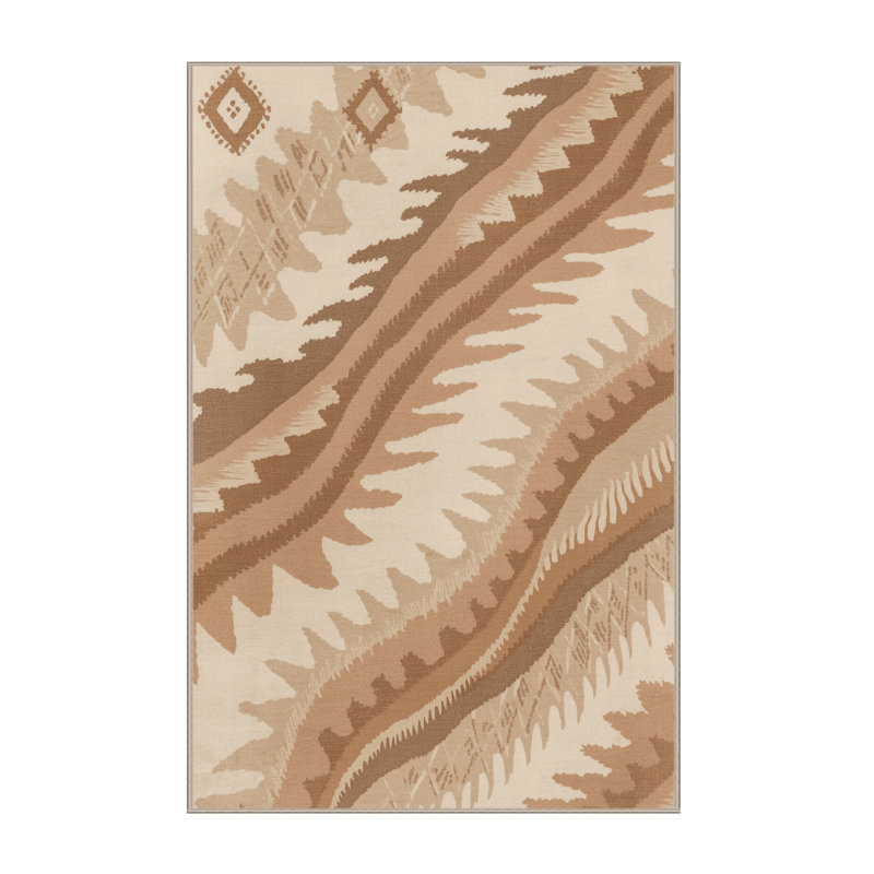 Tapis ikat bohémien brun et beige lavable à la machine, 6 X 9
