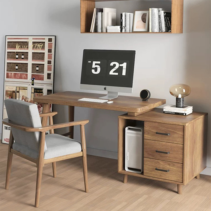 Bureau de direction rectangulaire en bois massif avec tiroirs Walnut, Retour à droite, H 29,53 po x l 55,12 po x P 23,62 po