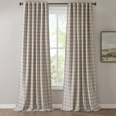 Madison Park Anaheim Woven Plaid Room Darkening Thermal Fleece Lined Single Curtain Panel
