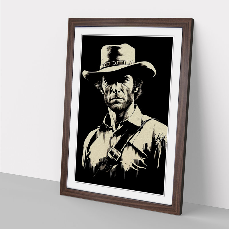 Clint Eastwood Line - Single Picture Frame Print on Wood, Walnut, 34cm H x 25cm W x 2cm D