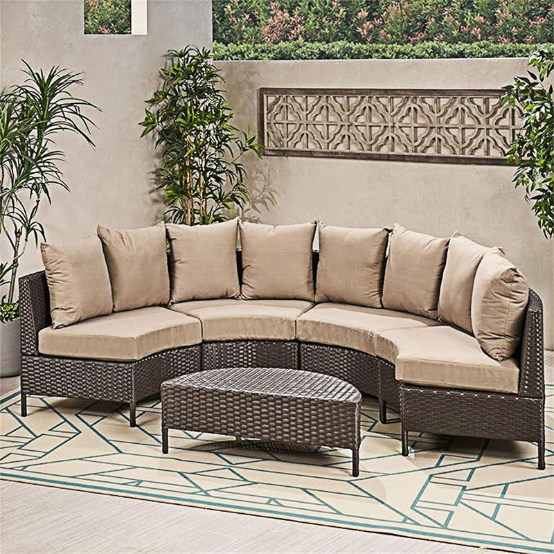 Ensemble de canapé modulaire d'extérieur 5 pièces 5 pièces, Coussin brun / structure brune