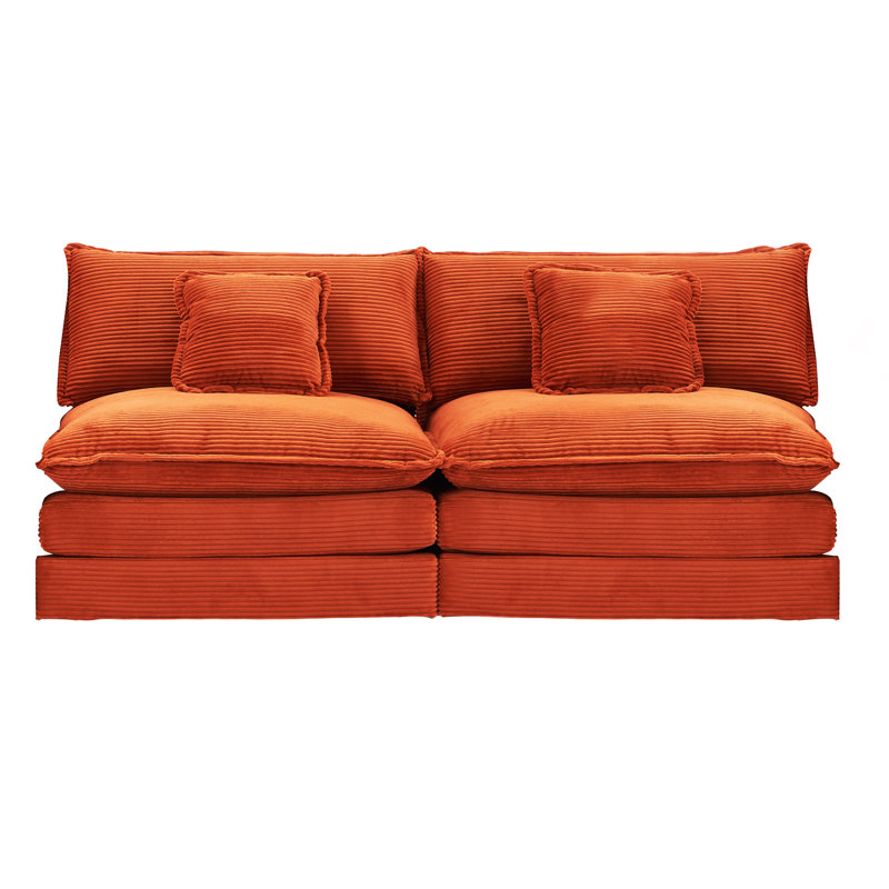 Modular 2-Seater Sofa Couch with Corduroy Upholstery, Orange