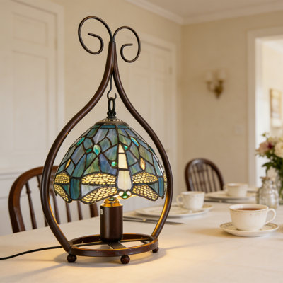 Lampe de libellule en verre coloré de style Tiffany 16,5 po H