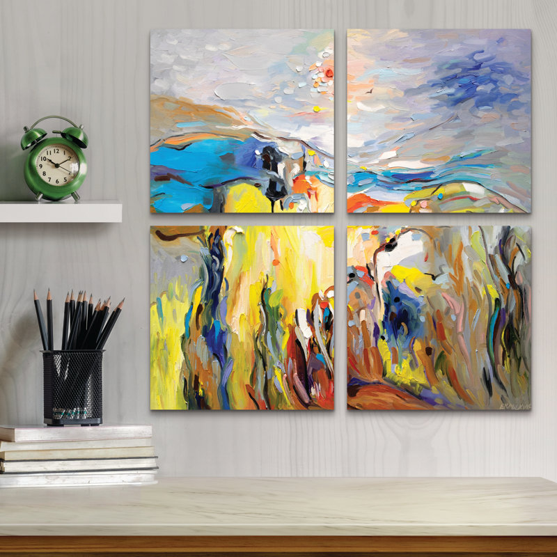 Ensemble de 4 panneaux muraux - Ekaterina Ermilkina «Seascape», art mural sur toile pour le salon, la chambre à coucher ou le bureau 