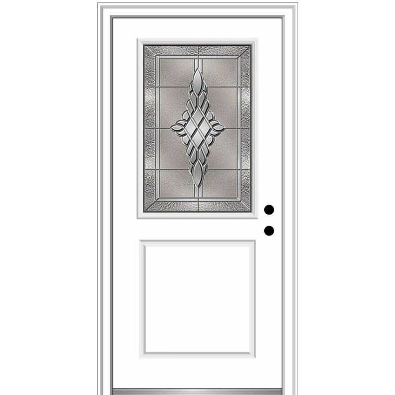 Porte d'entrée pré-montée en fibre de verre 1/2 panneau Grace Grace, H 80 po x l 36 po x P 1,75 po, Blanc brillant