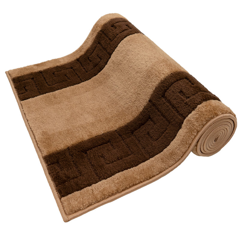 Custom Size Meander Bordered Beige Medium Pile Slip Resistant Rugs, Runner 3' x 7'