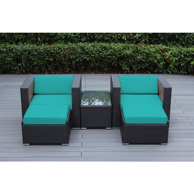 Ensemble de conversation en osier pour 2 personnes avec coussins Billyjo Wicker, Toile Aruba Sunbrella®, Noir
