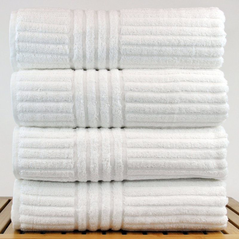 Jaynesha Cotton Super Plush Ribbed Bath Towel, White
