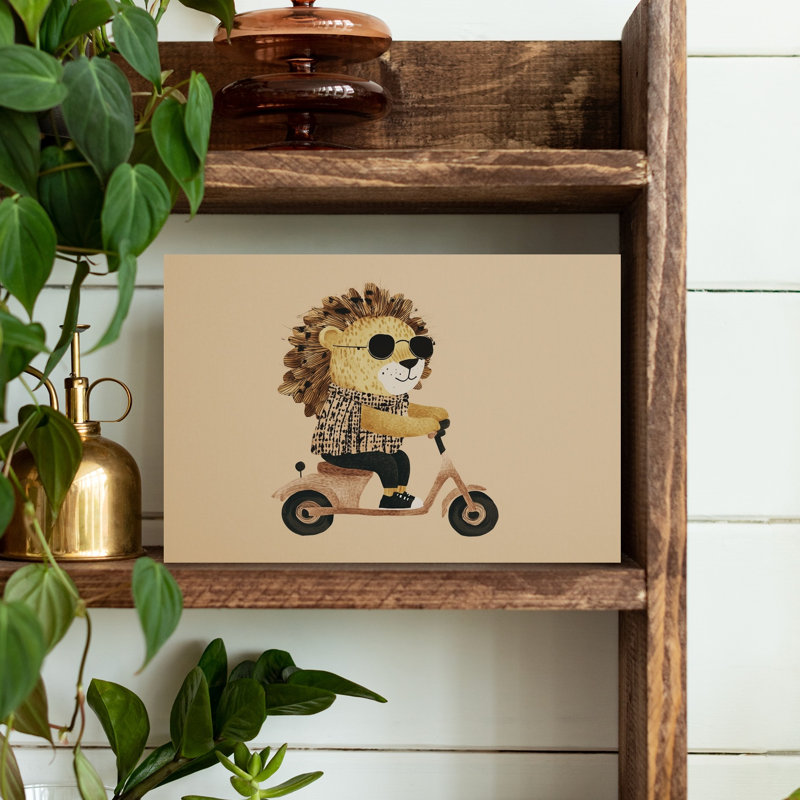 Cool Lion Rider Modern Playful Lion Urban Wall Art Print by Mathieu - Wrapped Canvas Print, 30.48cm H x 45.72cm W
