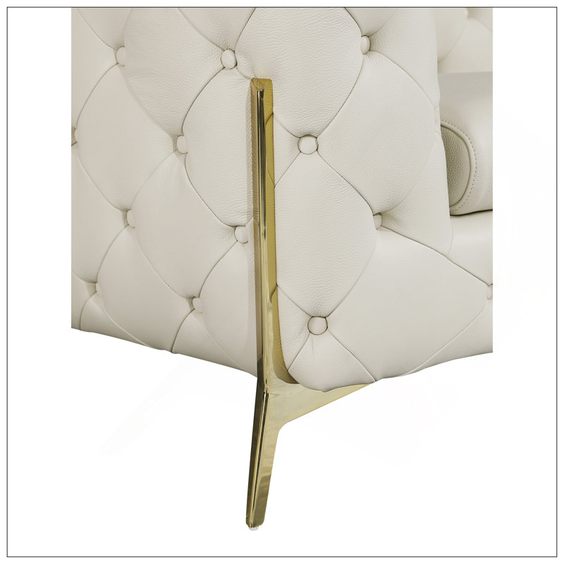 Causeuse en cuir italien 100% Global United, Beige, Gold