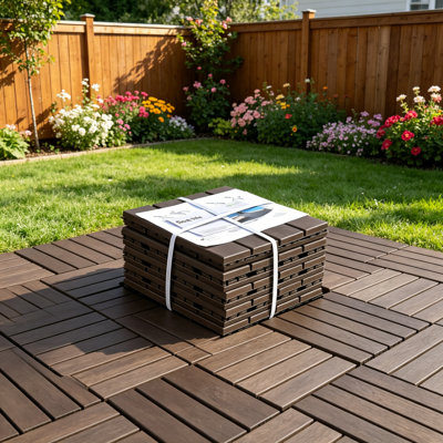 Patio Interlocking Deck Tiles, 12"X12" Square Composite Decking Tiles, 4 Slat Plastic Outdoor Flooring Tile All Weather  Balcony Porch Backyard,  , Pack Of 36