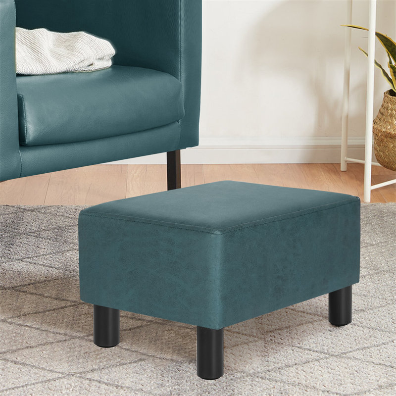 Repose-pieds rectangulaire en similicuir de 15,7 po Sciacca, Similicuir bleu sarcelle foncé
