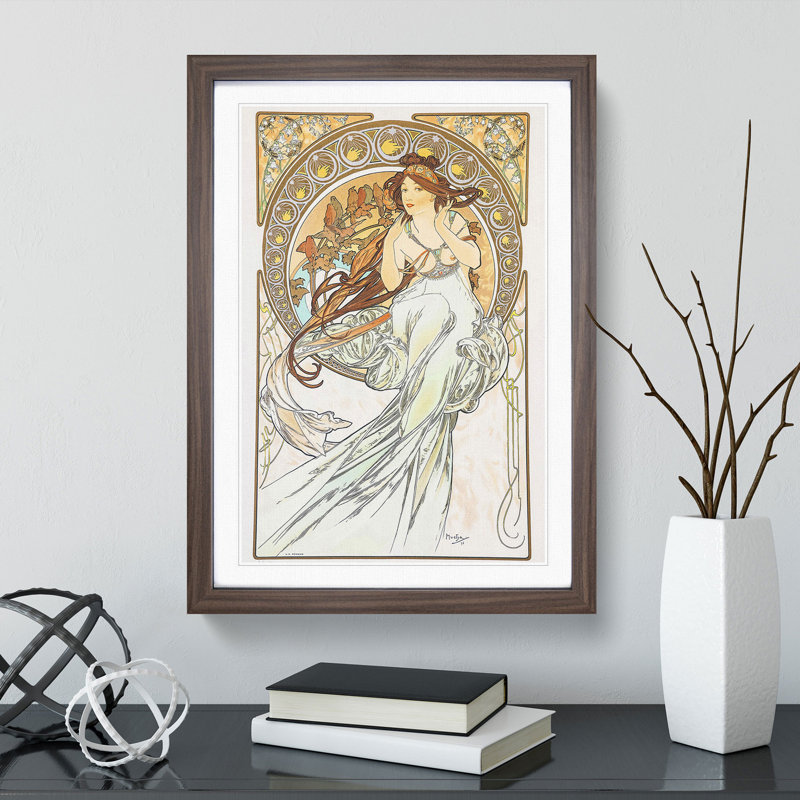 The Music Vol.2 by Alphonse Mucha - Picture Frame Graphic Art, 36cm H x 27cm W x 2cm D, Walnut Framed