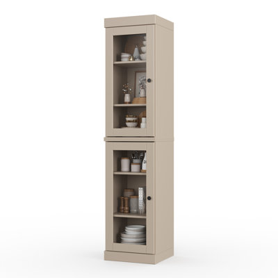 Garde-manger Jaylena 100% bois massif 16,5 po avec portes en verre transparent et tablettes réglables