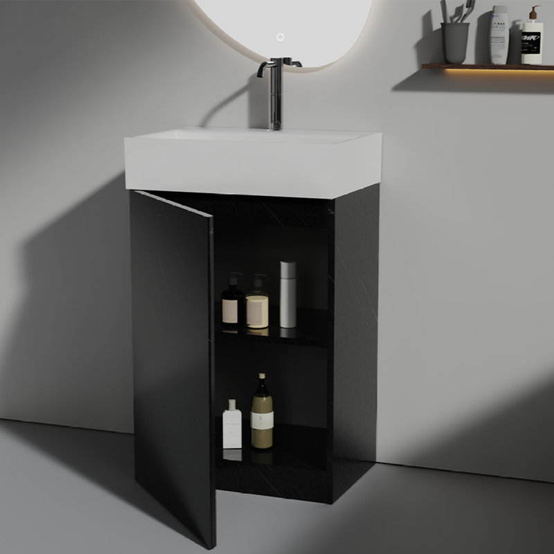 Meuble-lavabo en marbre avec lavabo en céramique, Noir