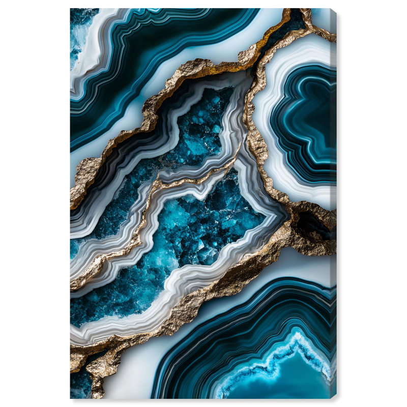 "Teal Tides Treasure II", art mural géode bleue par , Toile tendue, H 24 po x l 16 po