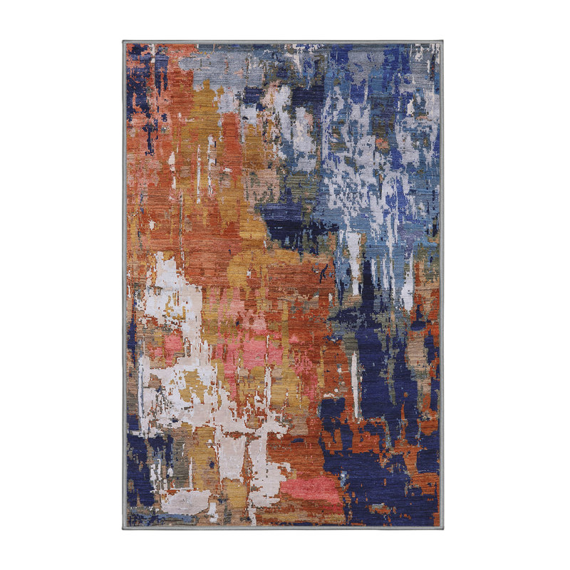 Tapis abstrait bleu / rouge / beige Burnettsville, Rectangle 7 pi x 9 pi