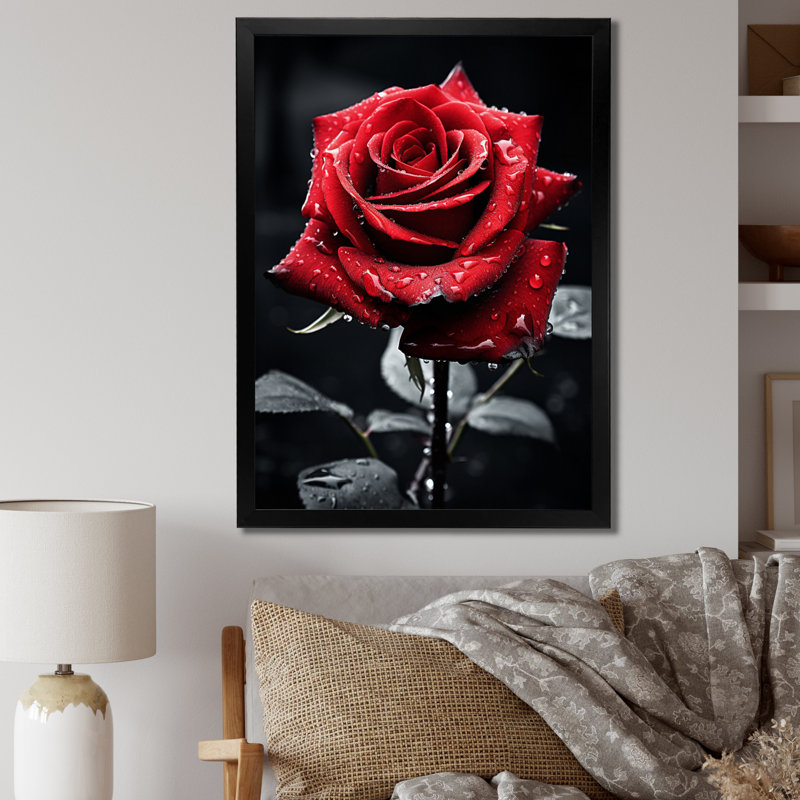 «Daryle Red Black Rose Elegance II», reproduction sur toile, H 44 po x l 34 po x P 1,5 po, Cadre photo noir