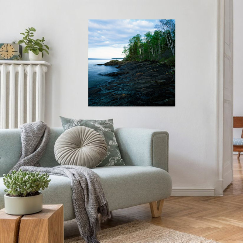 Rocks and trees along Lake Superior shoreline Cascade River State Park Minnesota USA. 1 Piece Wrapped Canvas Wall Art