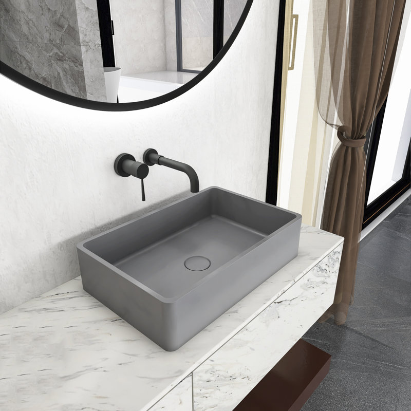 Lavabo de salle de bain rectangulaire moderne en béton gris 20,5 pouces, pour la salle de bain, Gris
