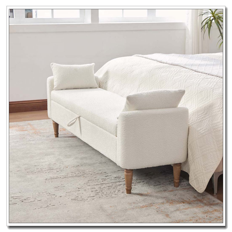 Banc de rangement avec accoudoirs et coussins, Ivoire ivoire