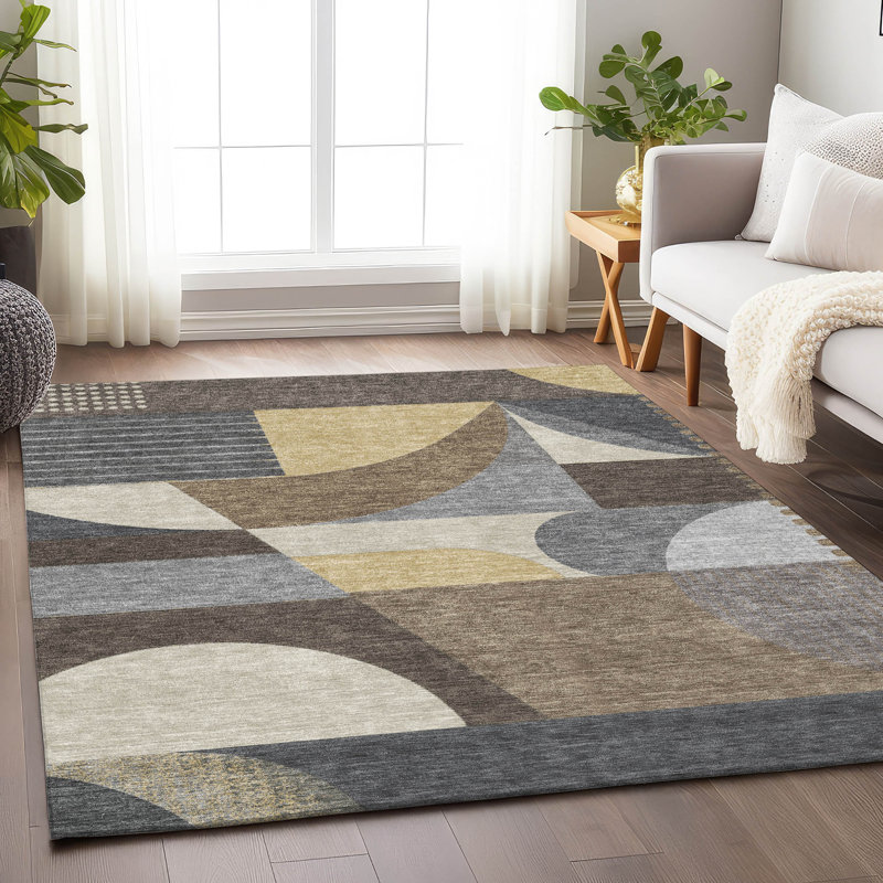Tapis intérieur / extérieur brun lavable à la machine 3 pi x 5 pi ACN1667, Rectangle 9 pi x 12 pi