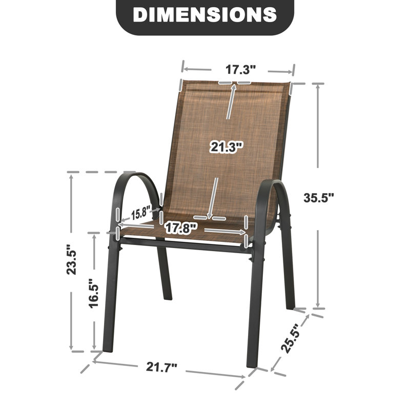 Outdoor Patio Chairs , Stackable Dining Chairs for All Weather, Chair Set with Armrests for Backyard, Brown