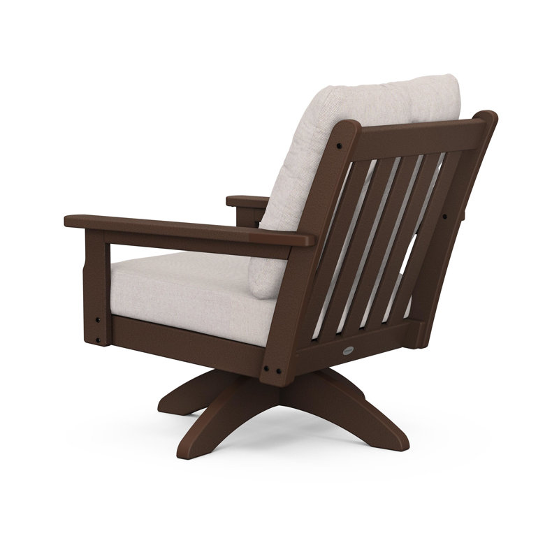 Lakeside Vineyard Deep Seating Swivel Chair, Dune Burlap, Mahogany