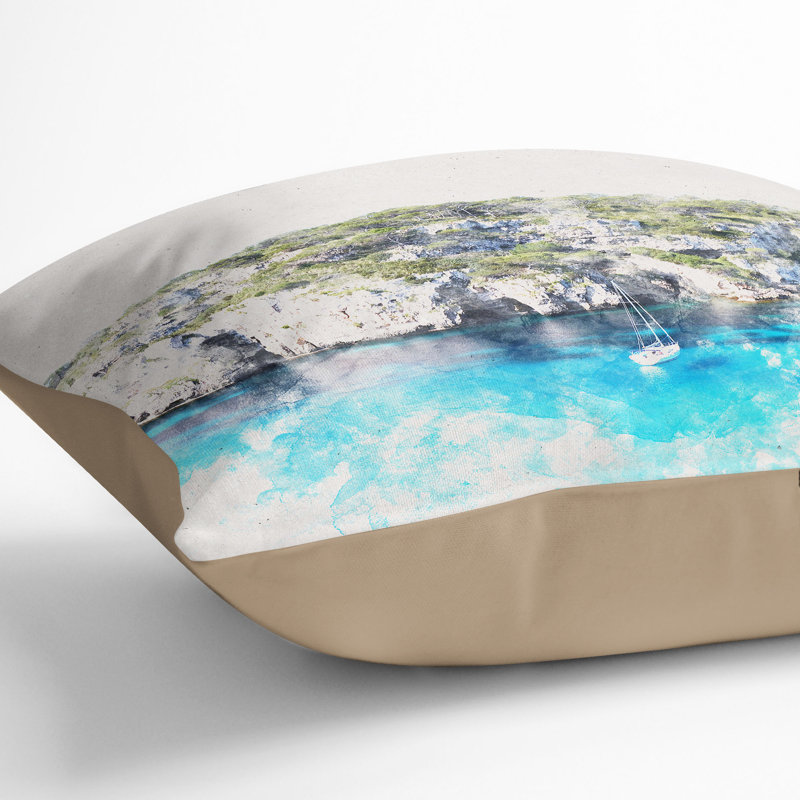 Sailing Boat in Formentera Spain Cushion with Filling, Stone, 40cm H x 40cm W x 15cm D