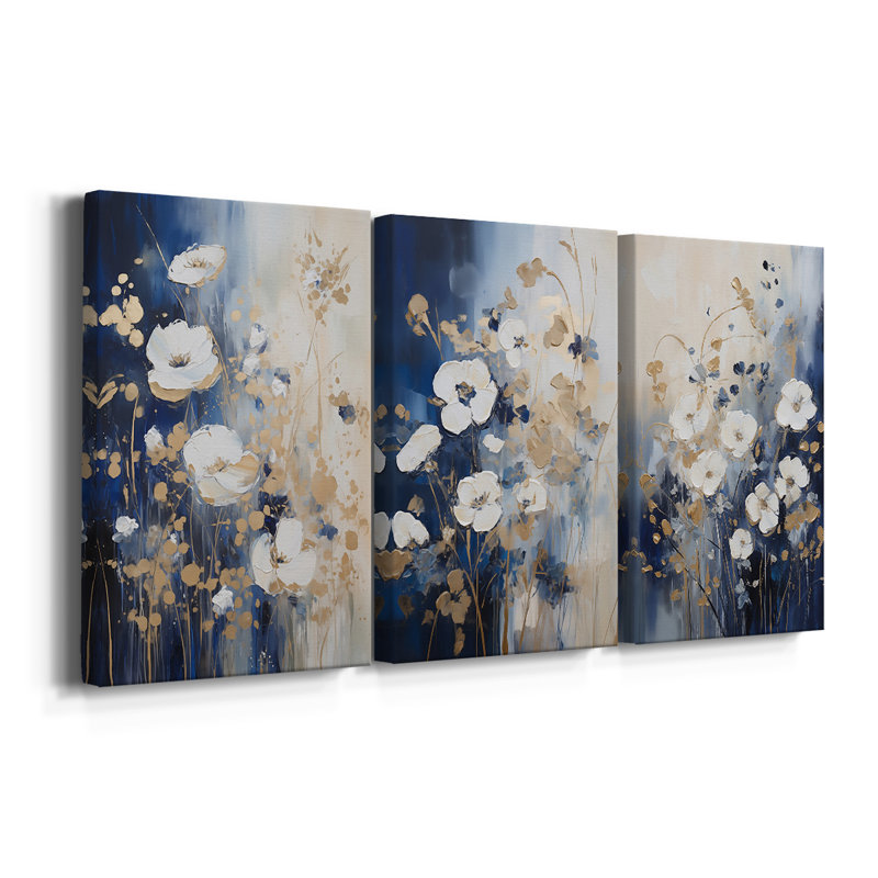 FLORAL Series CECII - Toile tendue avec châssis sur mesure - 3 pièces, H 60 po x l 120 po