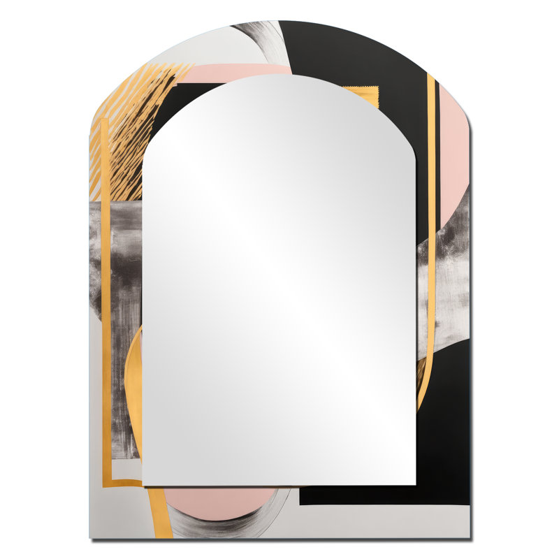 Pink And Gold Art Deco I - Modern Arch Wall Mirror, 34" x 25"