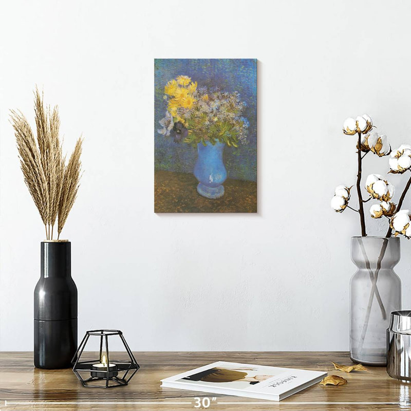 Vase Harnek de marguerites et anémones lilas, H 12 po x l 8 po