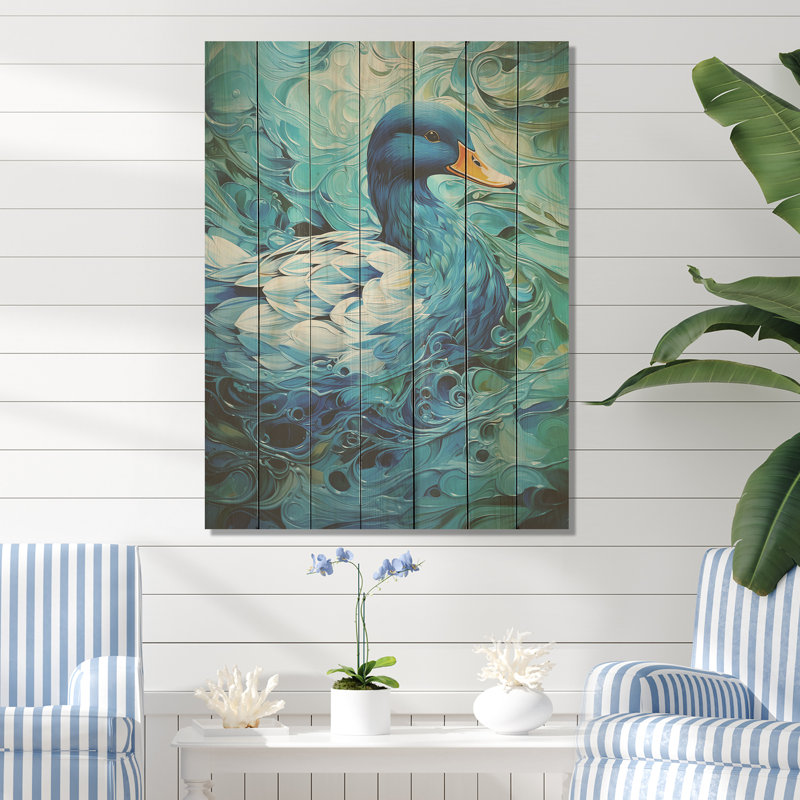 Duck Abstract Ripples I - animal de canard sur bois, H 20 po x l 10 po