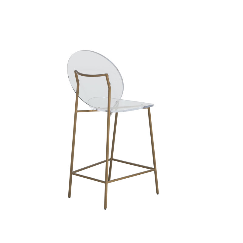 Elegant Gold and Clear Acrylic Full Back Counter Stool, 25'' Seat Height