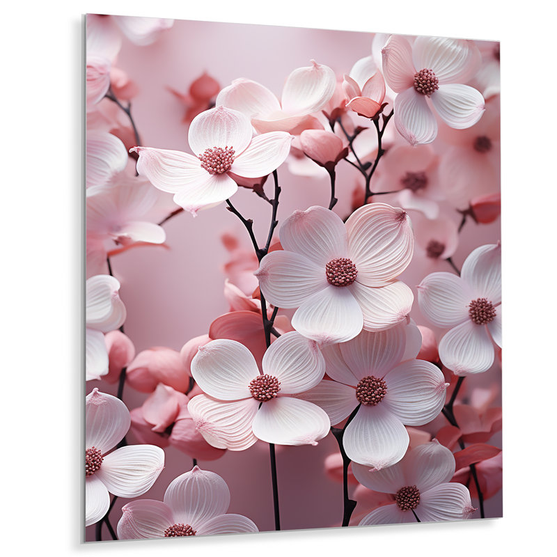 Rêve de cornouiller rose - art mural floral et botanique en métal, H 20 po x l 12 po x P 1 po